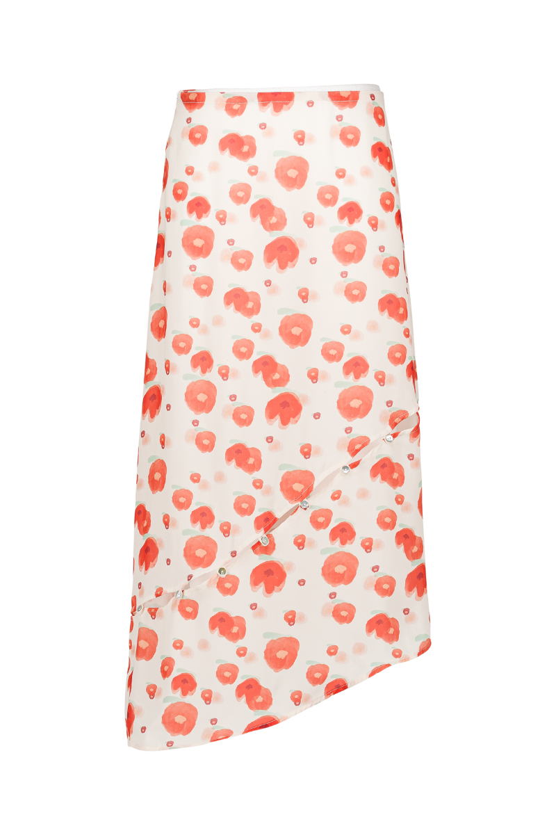 Jupe longue Marine - Imprimé Fleurs rouges