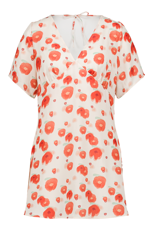 Robe courte Laura - Imprimé Fleurs rouges