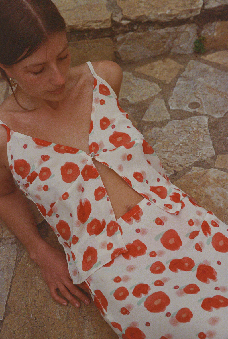 Charlotte Top - Red Flower Print