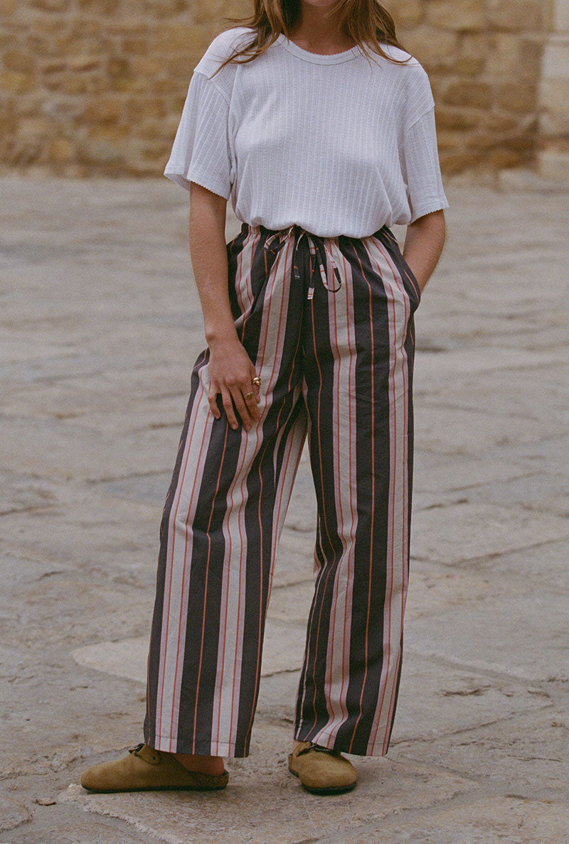 Mathilde loose pants in organic cotton - Plum stripes