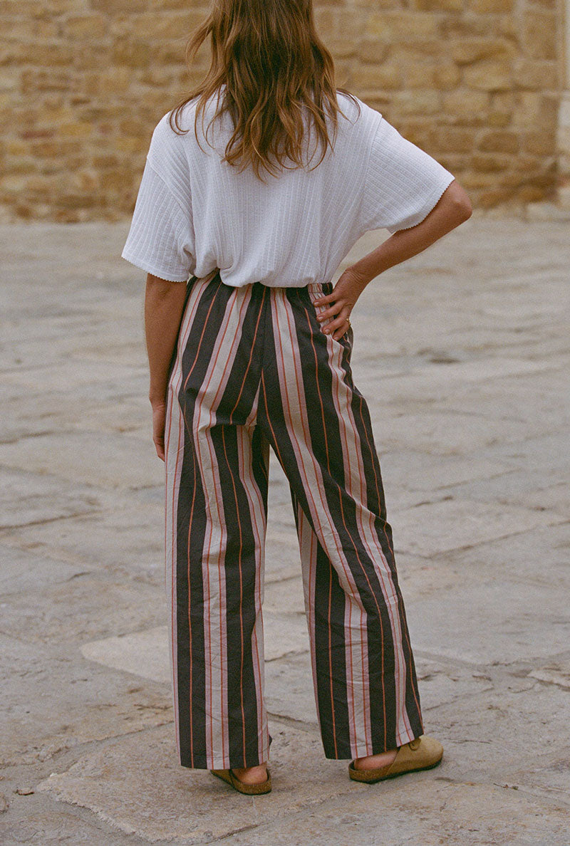 Mathilde loose pants in organic cotton - Plum stripes