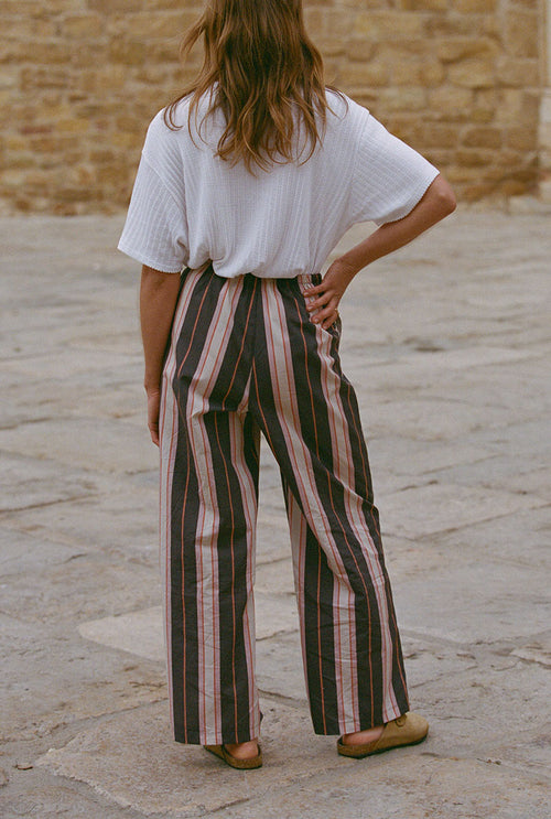 Mathilde loose pants in organic cotton - Plum stripes