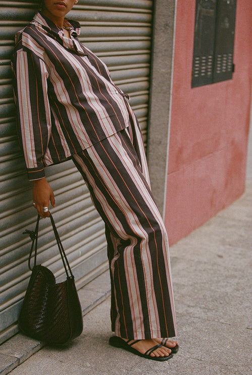 Mathilde loose pants in organic cotton - Plum stripes