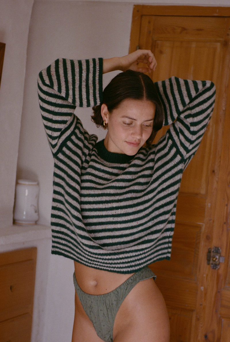 Pull Isa Rayures vertes en maille - Nénés - Vestiaire Responsable - Nénés Paris