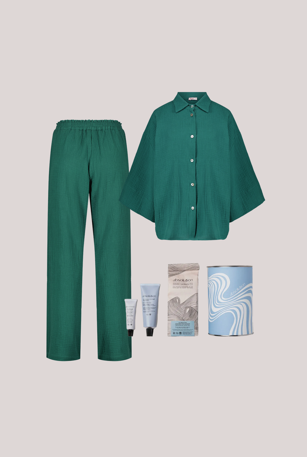 Coffret Cocooning - Pyjama Mimosa Vert Sapin + Kit Absolution