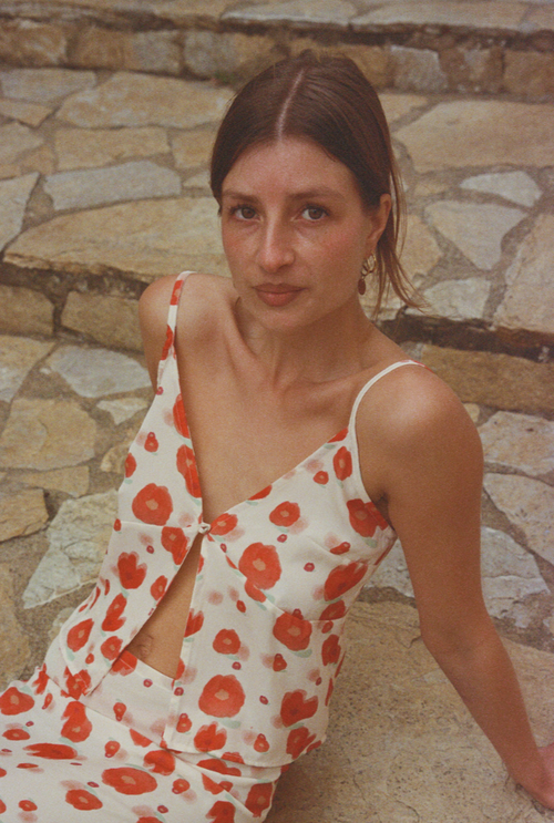 Charlotte Top - Red Flower Print