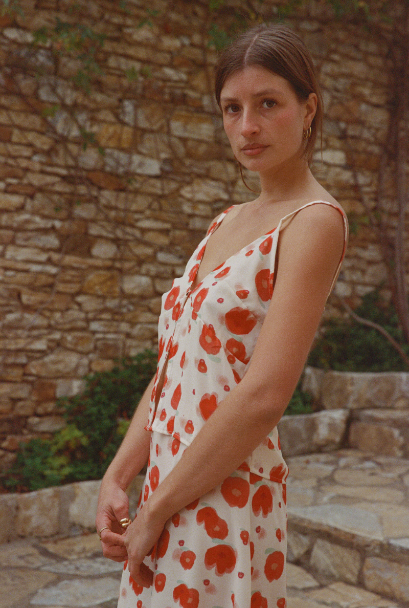 Charlotte Top - Red Flower Print