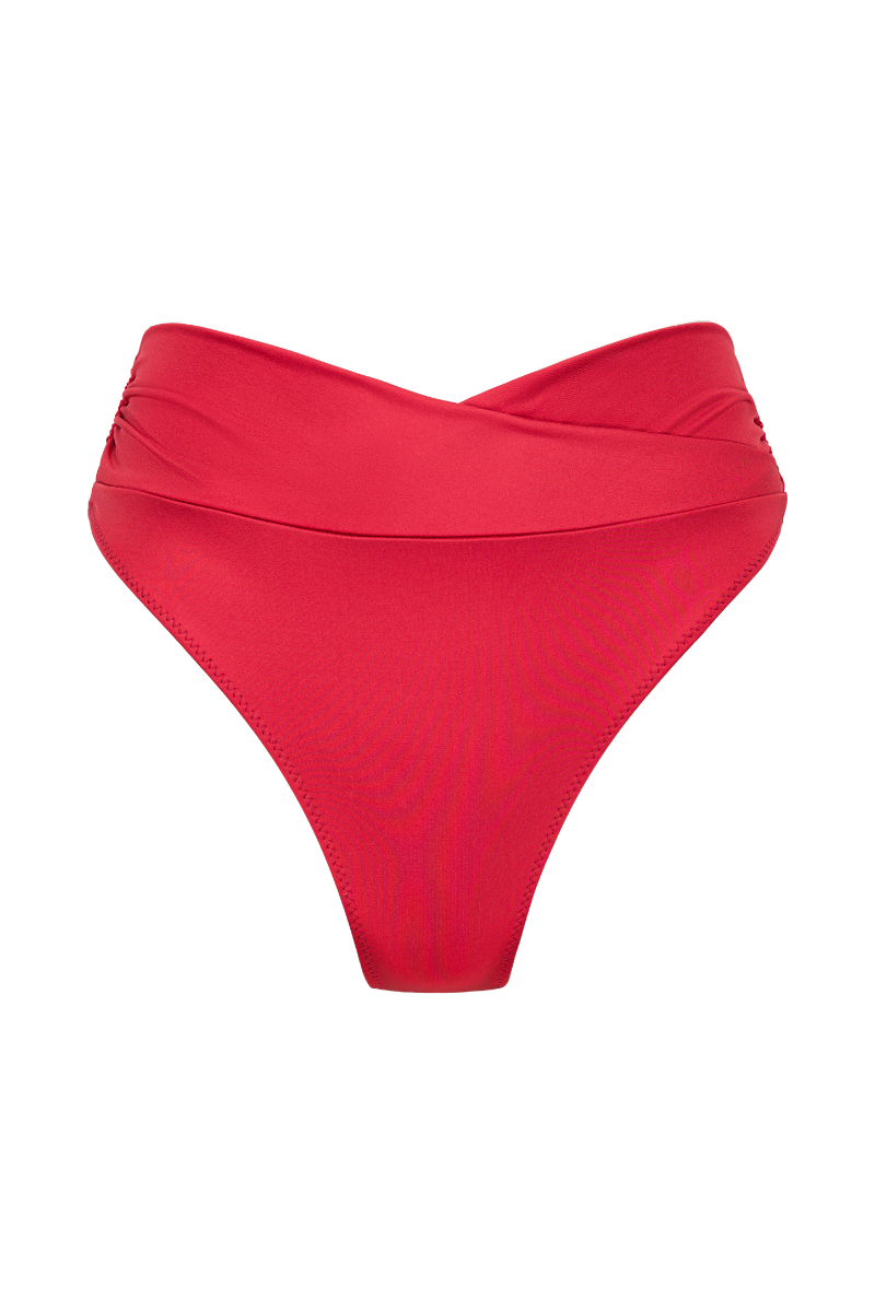 Bas de maillot culotte taille haute Myrto - Rouge framboise