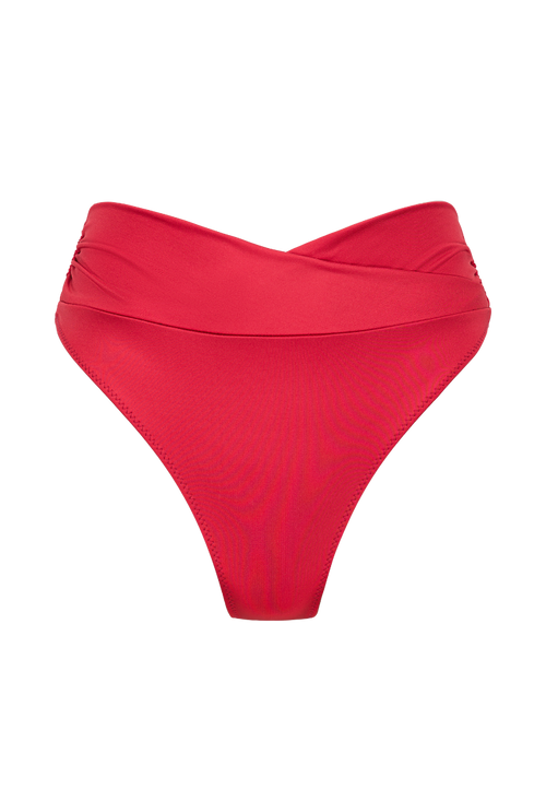 Bas de maillot culotte taille haute Myrto - Rouge framboise