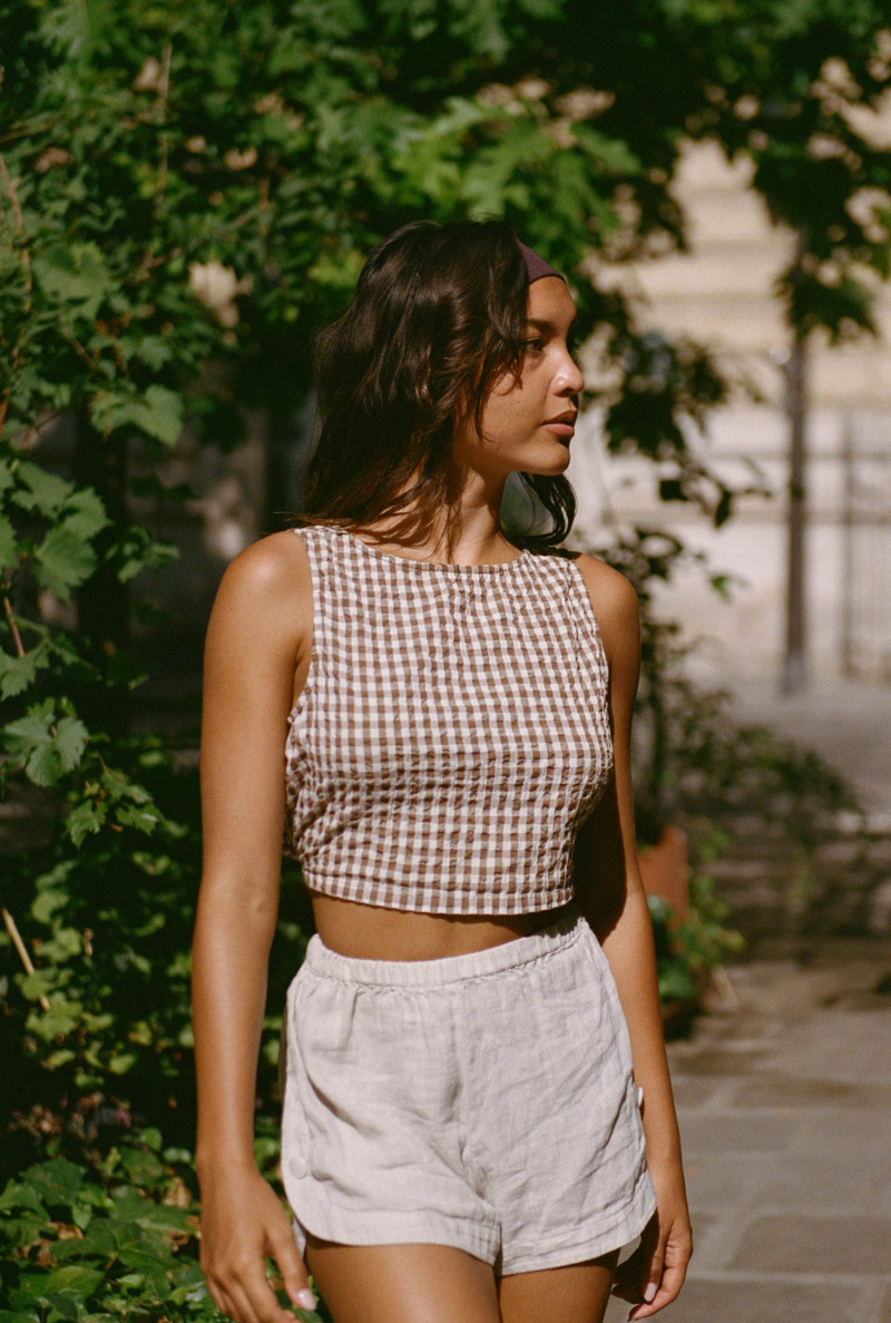 Hallie top - Brown Vichy