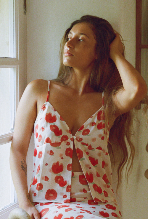 Top Charlotte - Imprimé Fleurs rouges