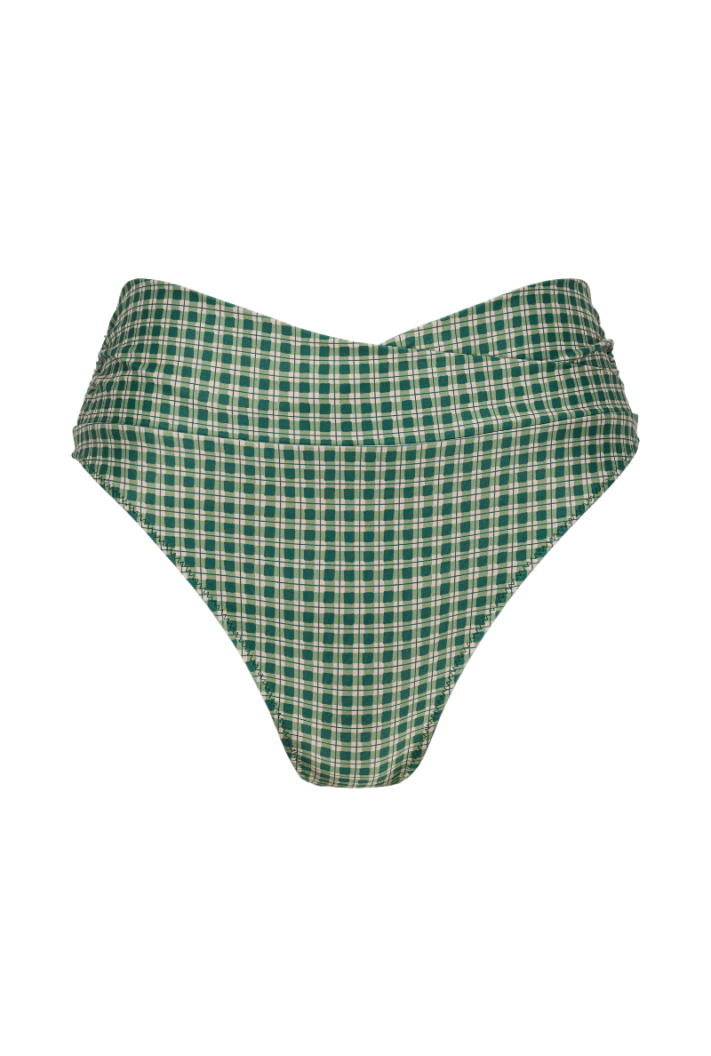 Myrto High Waisted Bikini Bottoms - Green Checks