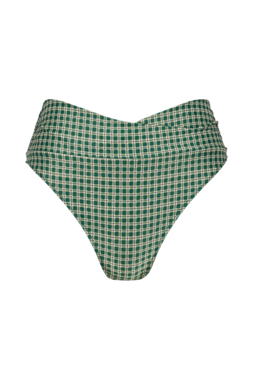 Myrto High Waisted Bikini Bottoms - Green Checks