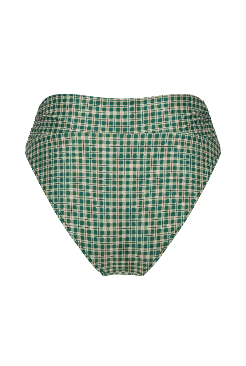 Myrto High Waisted Bikini Bottoms - Green Checks