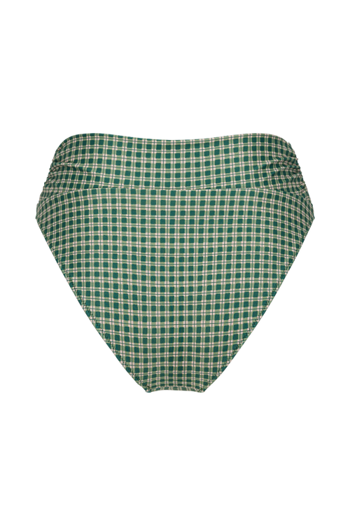 Myrto High Waisted Bikini Bottoms - Green Checks