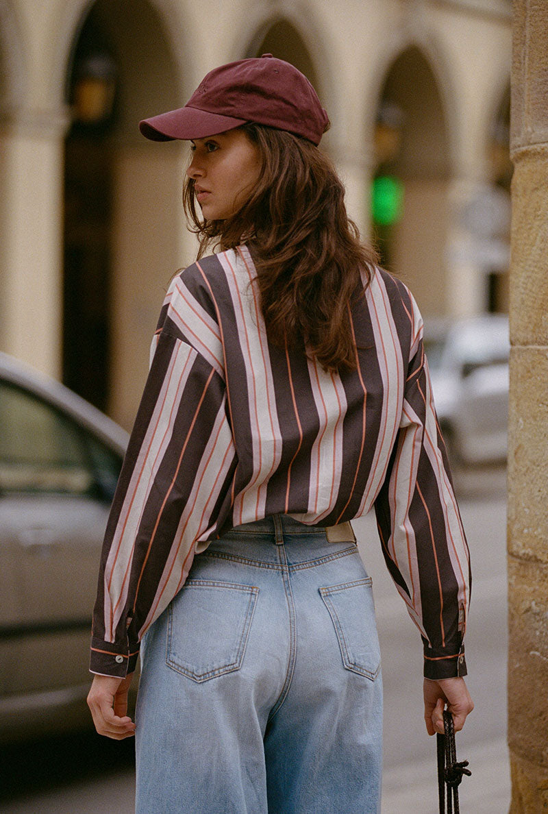 Lucile oversized shirt with plum stripes l Responsible wardrobe