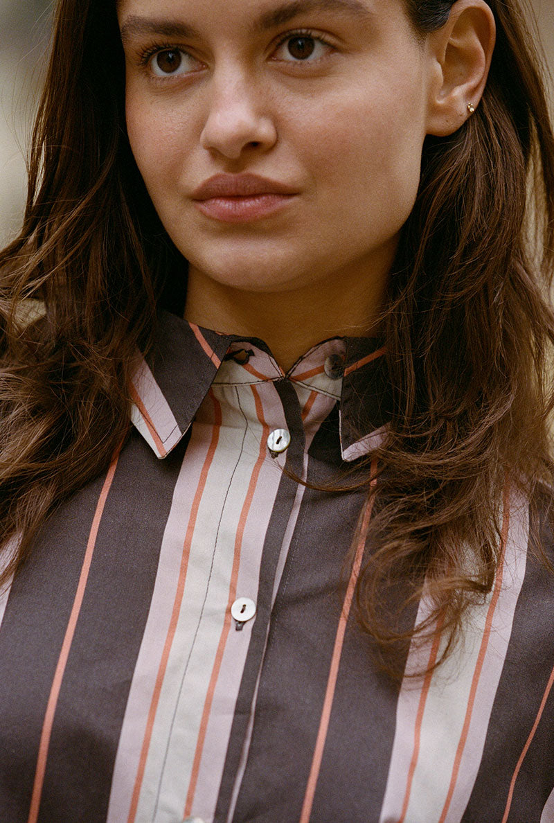 Lucile oversized shirt with plum stripes l Responsible wardrobe