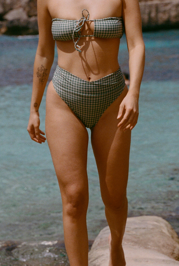Bas de maillot culotte taille haute Myrto - Carreaux vert