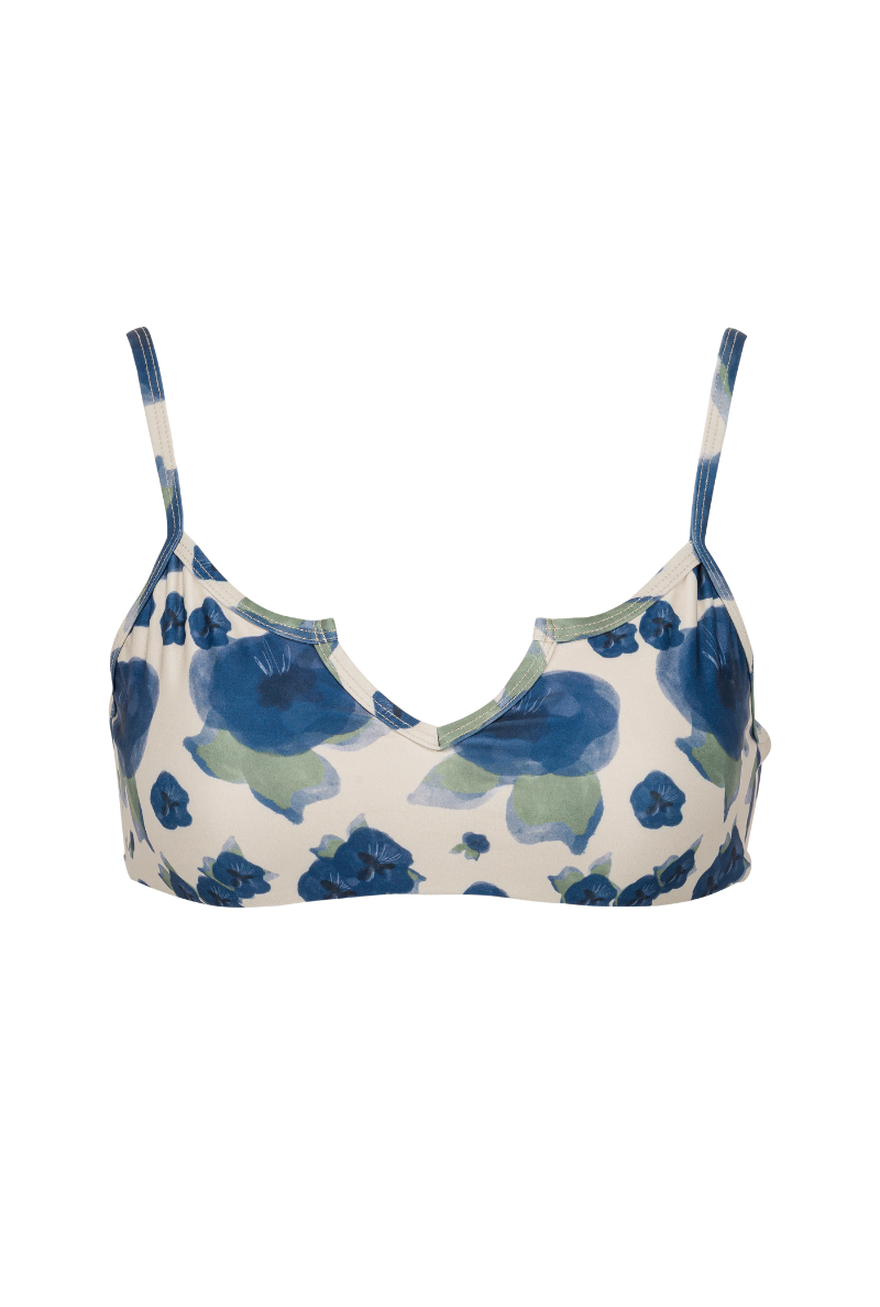 Haut de maillot brassière Manon - Fleurs bleues